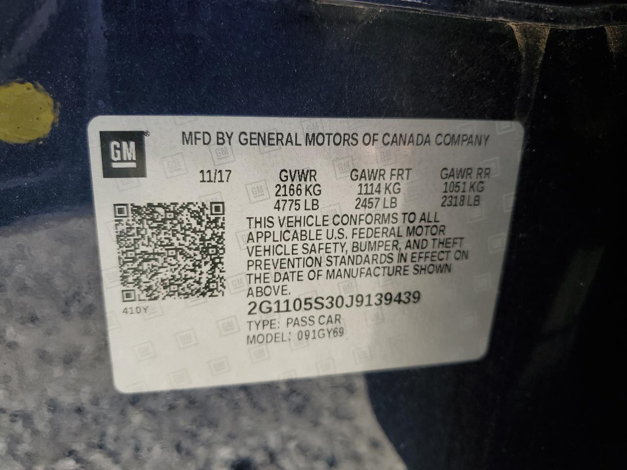 2018 Chevrolet Impala VIN 2G1105S30J9139439 Copart auction photo, front end damage thumbnail 12