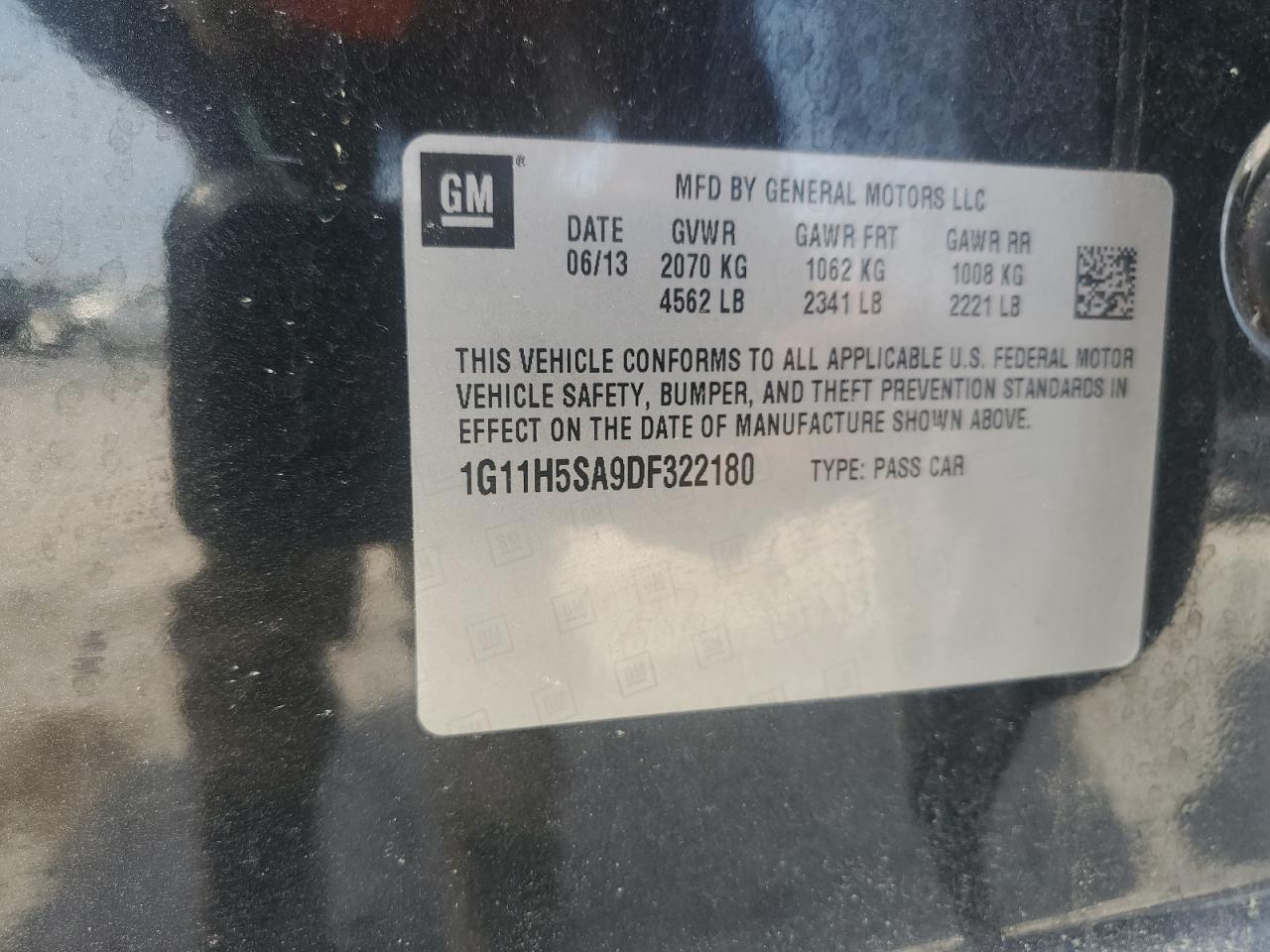 2013 Chevrolet Malibu VIN 1G11H5SA9DF322180 Copart auction photo, front end damage thumbnail 13
