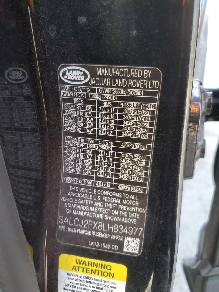 2020 Land Rover Discovery VIN SALCJ2FX8LH834977 Copart auction photo, front end damage thumbnail 13