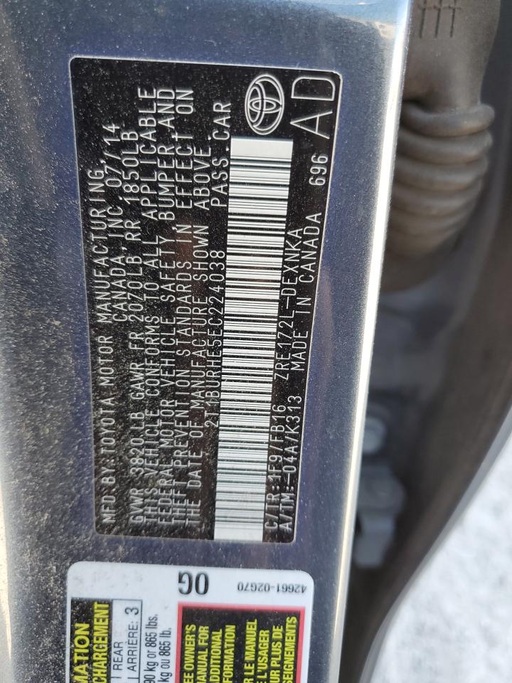 2014 Toyota Corolla VIN 2T1BURHE5EC224038 Copart auction photo, rear end damage thumbnail 13