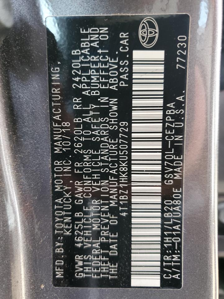 2019 Toyota Camry VIN 4T1BZ1HK8KU507729 Copart auction photo, undercarriage / front end damage thumbnail 13