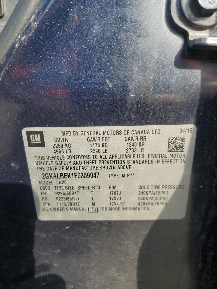 2015 GMC Terrain VIN 2GKALREK1F6359047 Copart auction photo, front end / rear end damage thumbnail 13
