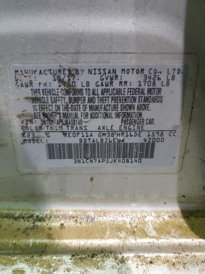 2018 Nissan Versa VIN 3N1CN7AP5JK408140 Copart auction photo, water/flood damage thumbnail 12