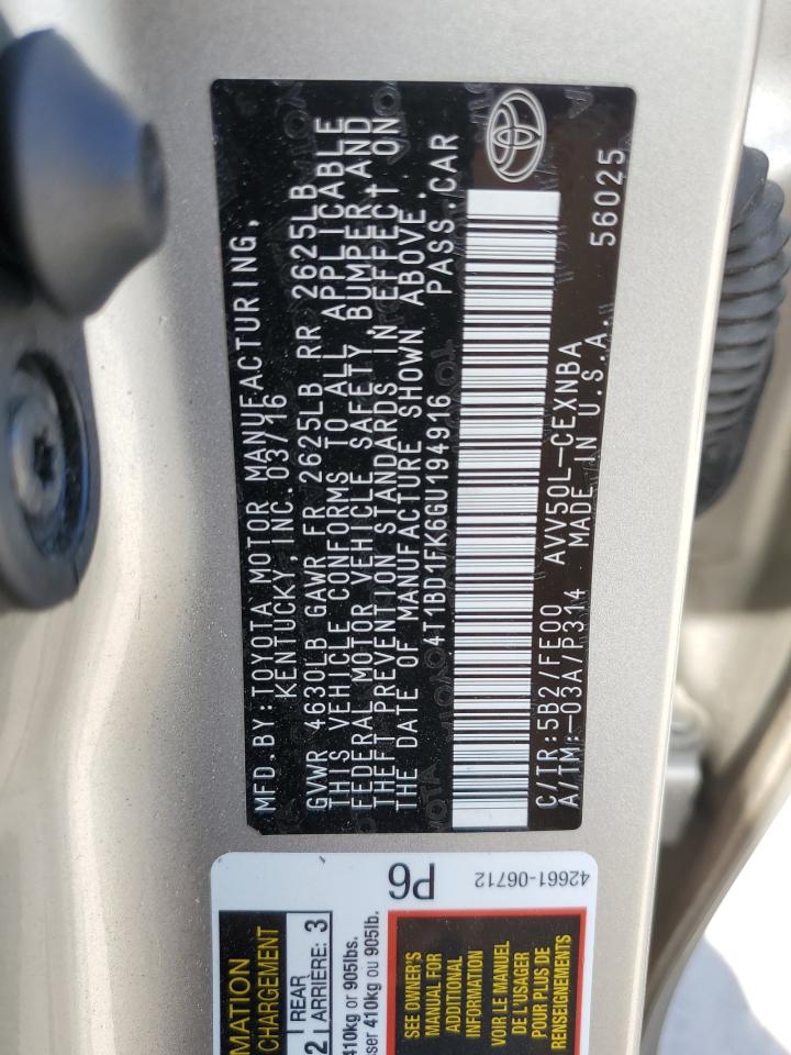 2016 Toyota Camry VIN 4T1BD1FK6GU194916 Copart auction photo, front end / minor dent/scratches damage thumbnail 12