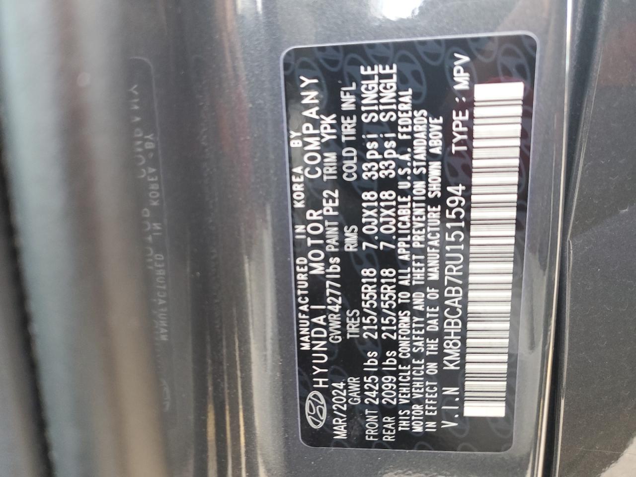 2024 Hyundai Kona VIN KM8HBCAB7RU151594 Copart auction photo, front end damage thumbnail 15