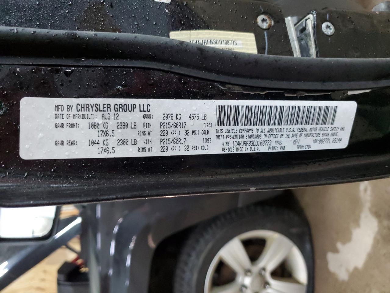 2013 Jeep Liberty (Patriot) VIN 1C4NJRFB3DD108773 Copart auction photo, side / minor dent/scratches damage thumbnail 13