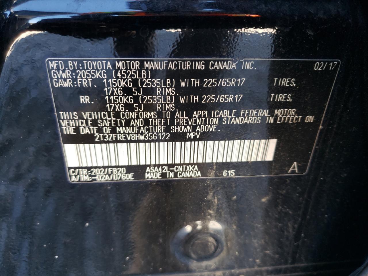 2017 Toyota RAV 4 VIN 2T3ZFREV8HW356122 Copart auction photo, front end / minor dent/scratches damage thumbnail 13