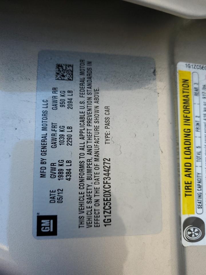 2012 Chevrolet Malibu VIN 1G1ZC5E0XCF344272 Copart auction photo, front end damage thumbnail 12