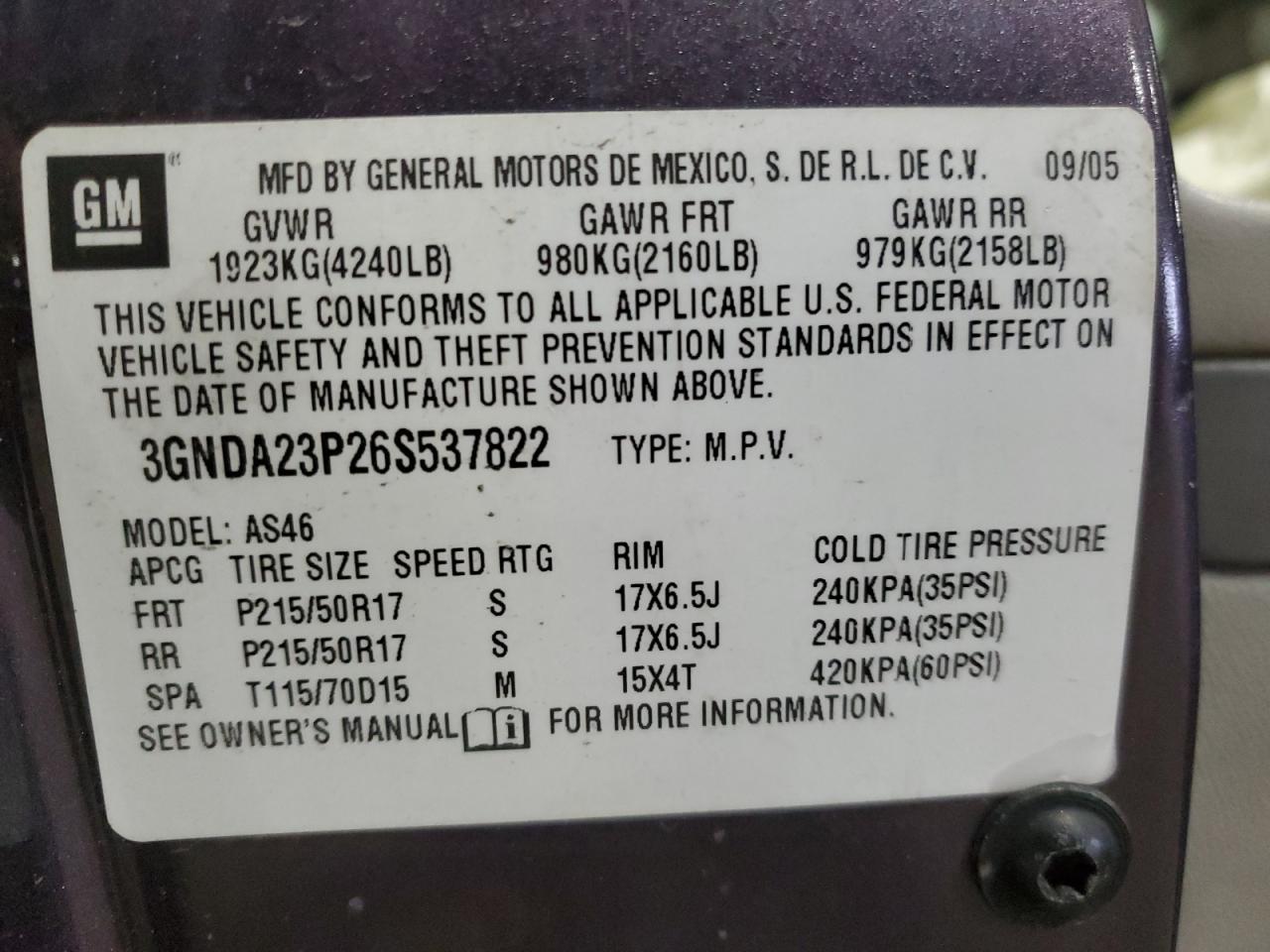 2006 Chevrolet HHR VIN 3GNDA23P26S537822 Copart auction photo, rollover damage thumbnail 13