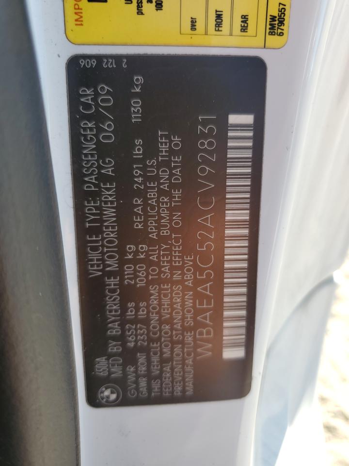 2010 BMW 6er VIN WBAEA5C52ACV92831 Copart auction photo, front end damage thumbnail 13
