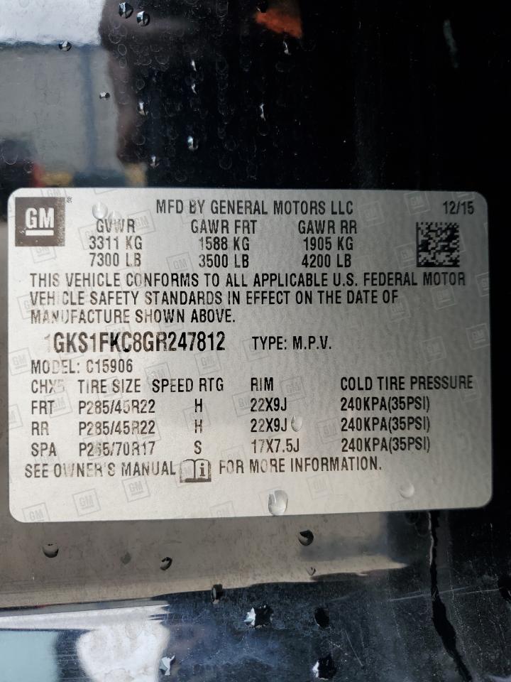2016 GMC Yukon VIN 1GKS1FKC8GR247812 Copart auction photo, front end damage thumbnail 14