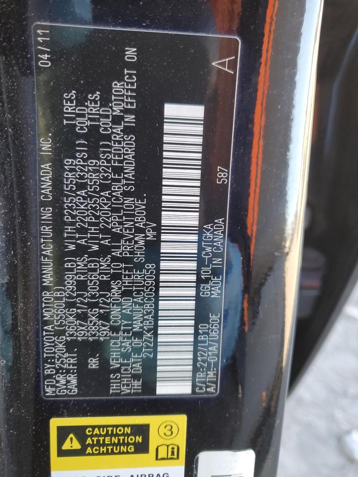 2011 Lexus RX VIN 2T2ZK1BA3BC059058 Copart auction photo, rear end / minor dent/scratches damage thumbnail 14