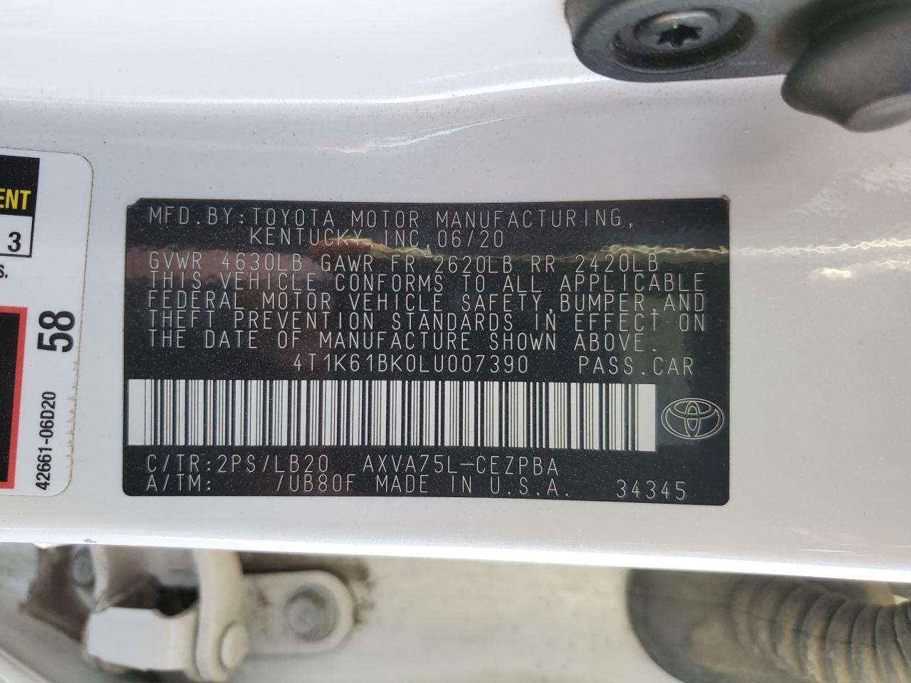 2020 Toyota Camry VIN 4T1K61BK0LU007390 Copart auction photo, front end / side damage thumbnail 12