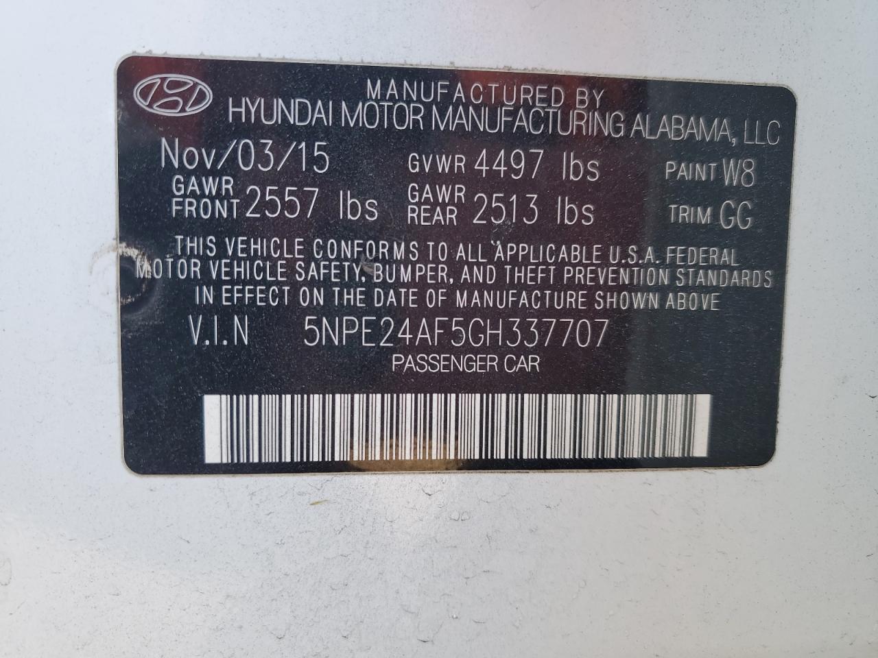 2016 Hyundai Sonata VIN 5NPE24AF5GH337707 Copart auction photo, vandalism / all over damage thumbnail 12