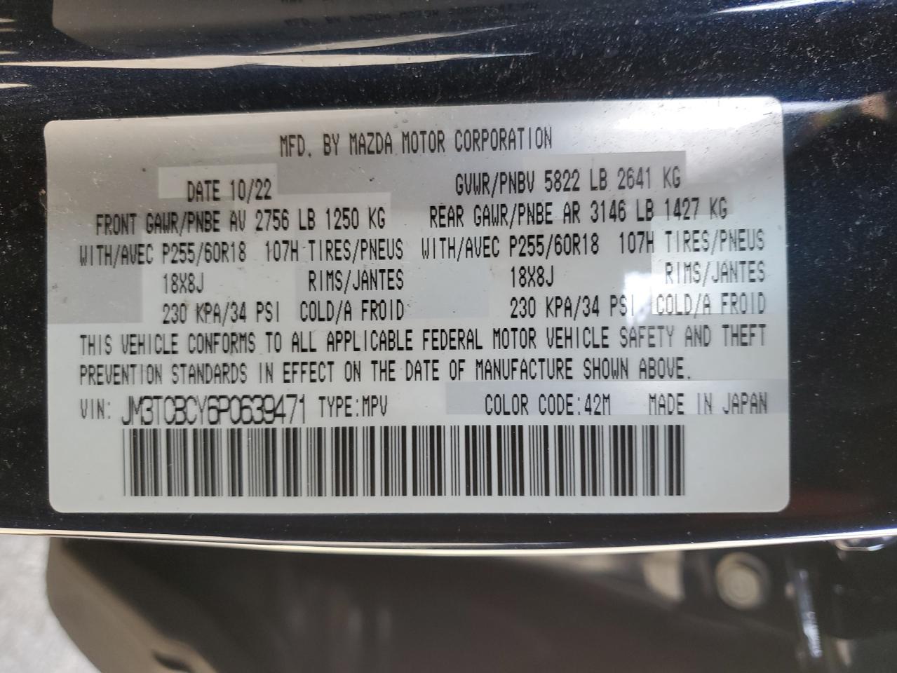 2023 Mazda CX-9 VIN JM3TCBCY6P0639471 Copart auction photo, front end / minor dent/scratches damage thumbnail 13