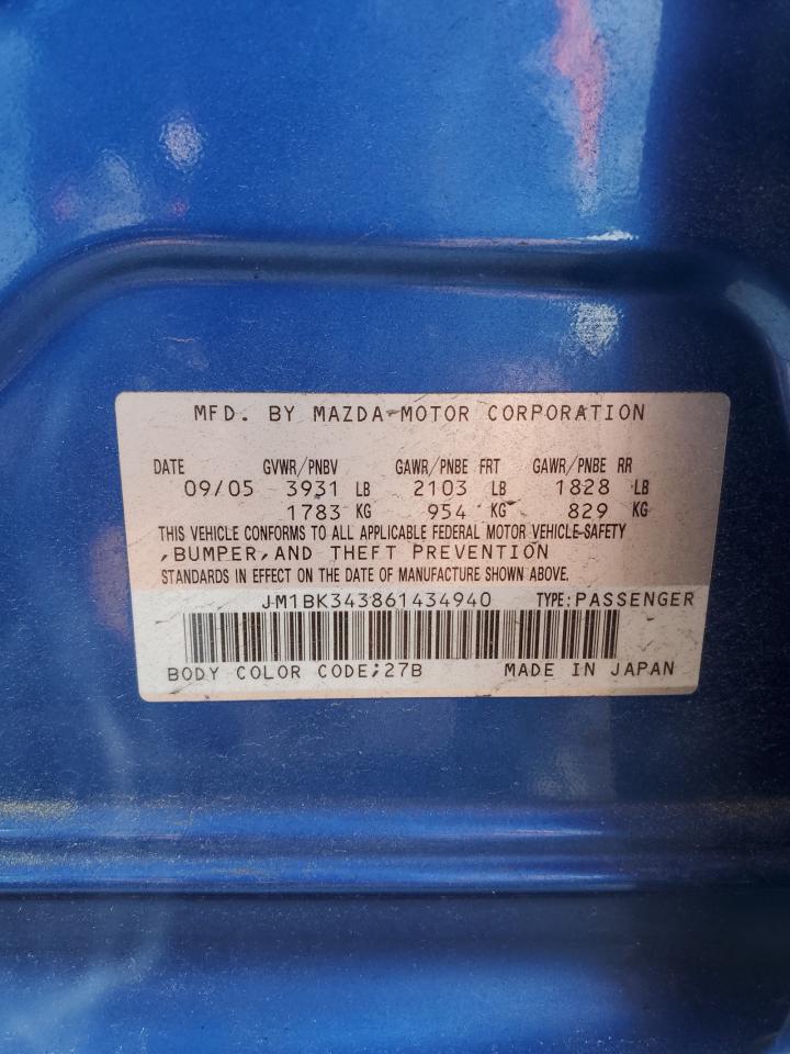 2006 Mazda 3 VIN JM1BK343861434940 Copart auction photo, front end damage thumbnail 12