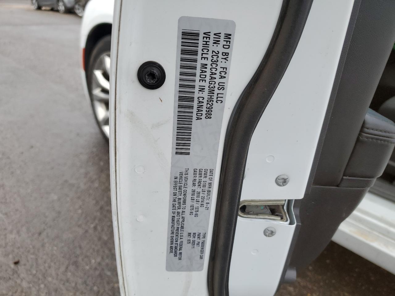 2021 Chrysler 300 VIN 2C3CCAAG3MH629988 Copart auction photo, water/flood damage thumbnail 12