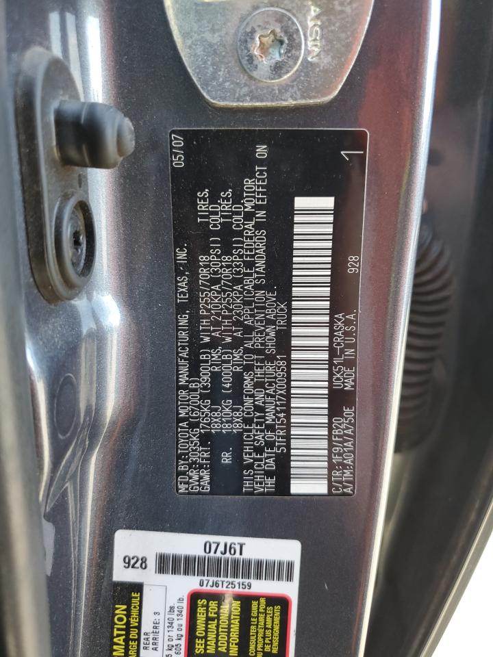 2007 Toyota Tundra VIN 5TFRT54117X009581 Copart auction photo, side damage thumbnail 12