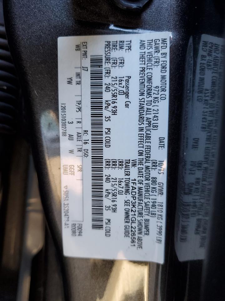 2016 Ford Focus VIN 1FADP3K21GL226561 Copart auction photo, front end / side damage thumbnail 13