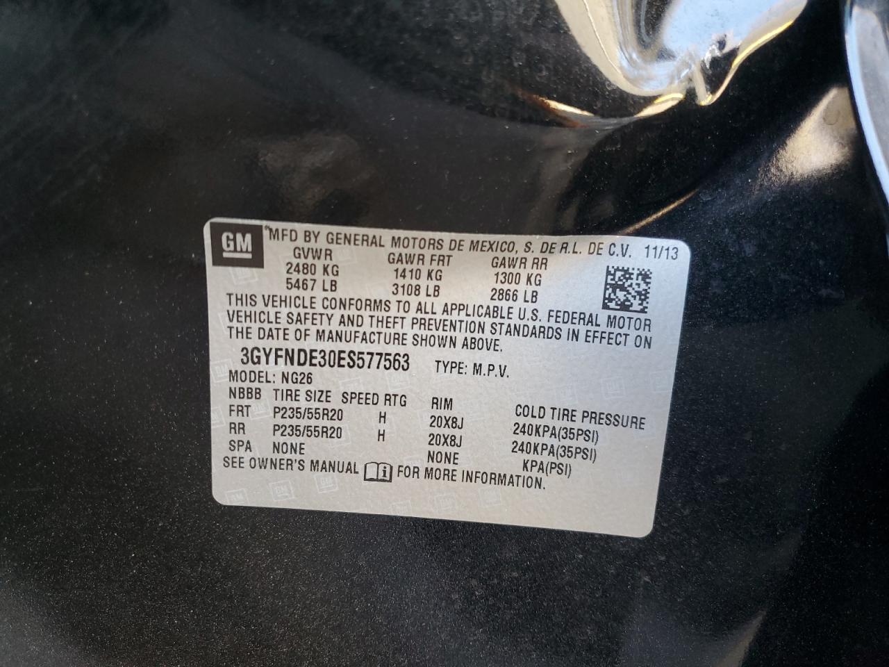 2014 Cadillac SRX VIN 3GYFNDE30ES577563 Copart auction photo, side / front end damage thumbnail 15