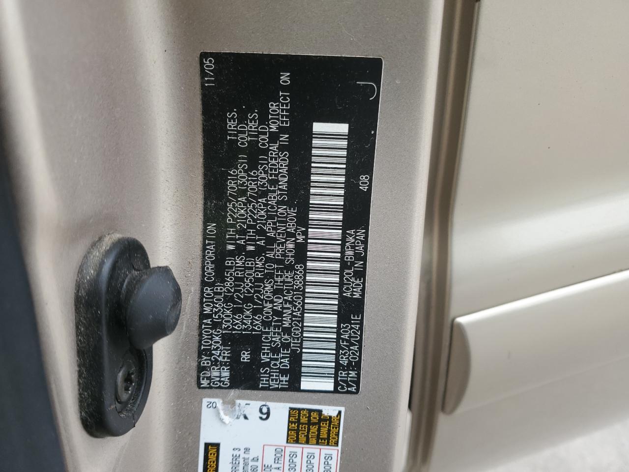 2006 Toyota Highlander VIN JTEGD21A560138868 Copart auction photo, front end damage thumbnail 16