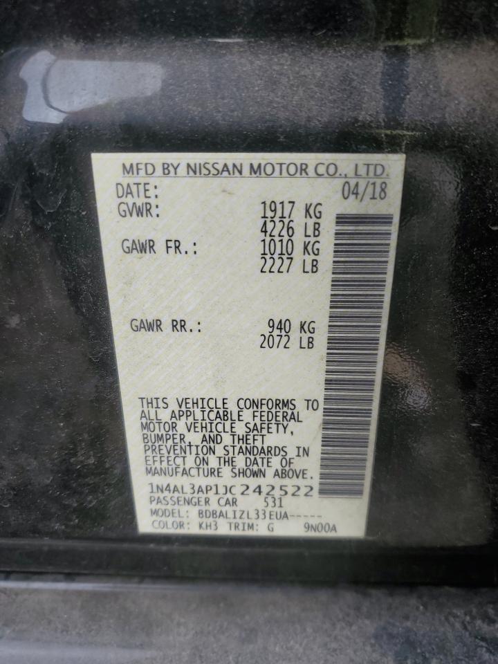 2018 Nissan Altima VIN 1N4AL3AP1JC242522 Copart auction photo, rear end / side damage thumbnail 12