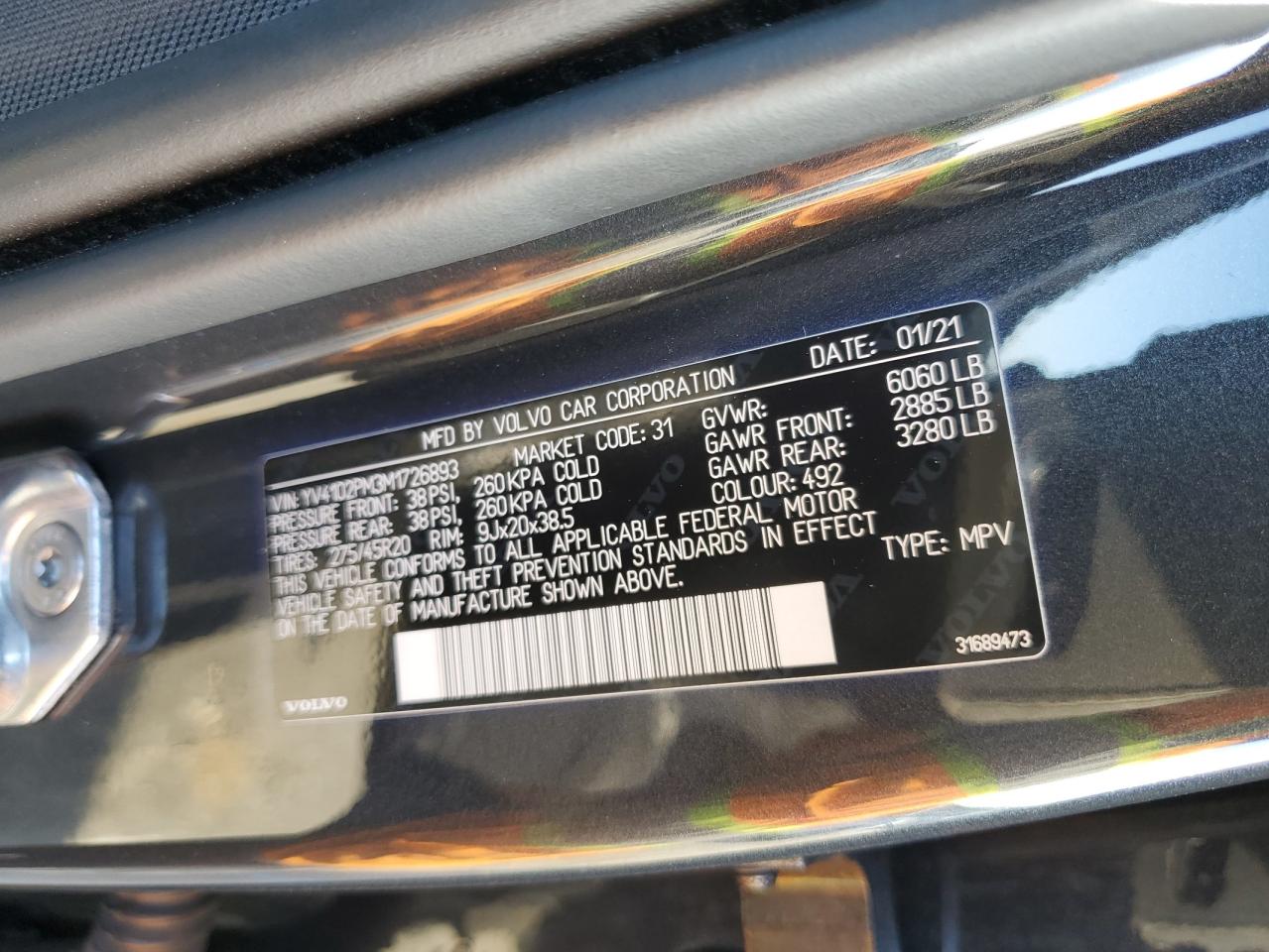 2021 Volvo XC90 VIN YV4102PM3M1726893 Copart auction photo, minor dent/scratches damage thumbnail 13