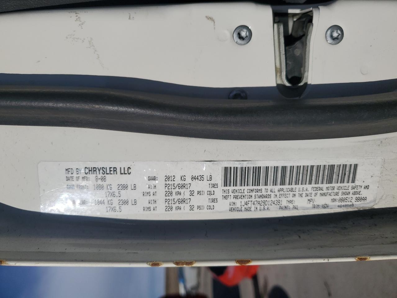 2009 Jeep Compass VIN 1J4FT47A29D124391 Copart auction photo, front end damage thumbnail 13