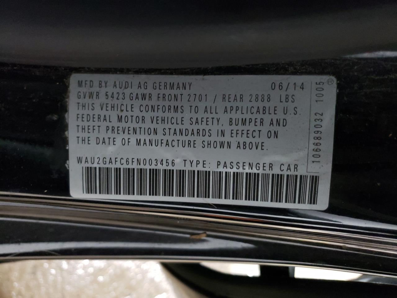 2015 Audi A7 VIN WAU2GAFC6FN003456 Copart auction photo, minor dent/scratches damage thumbnail 12