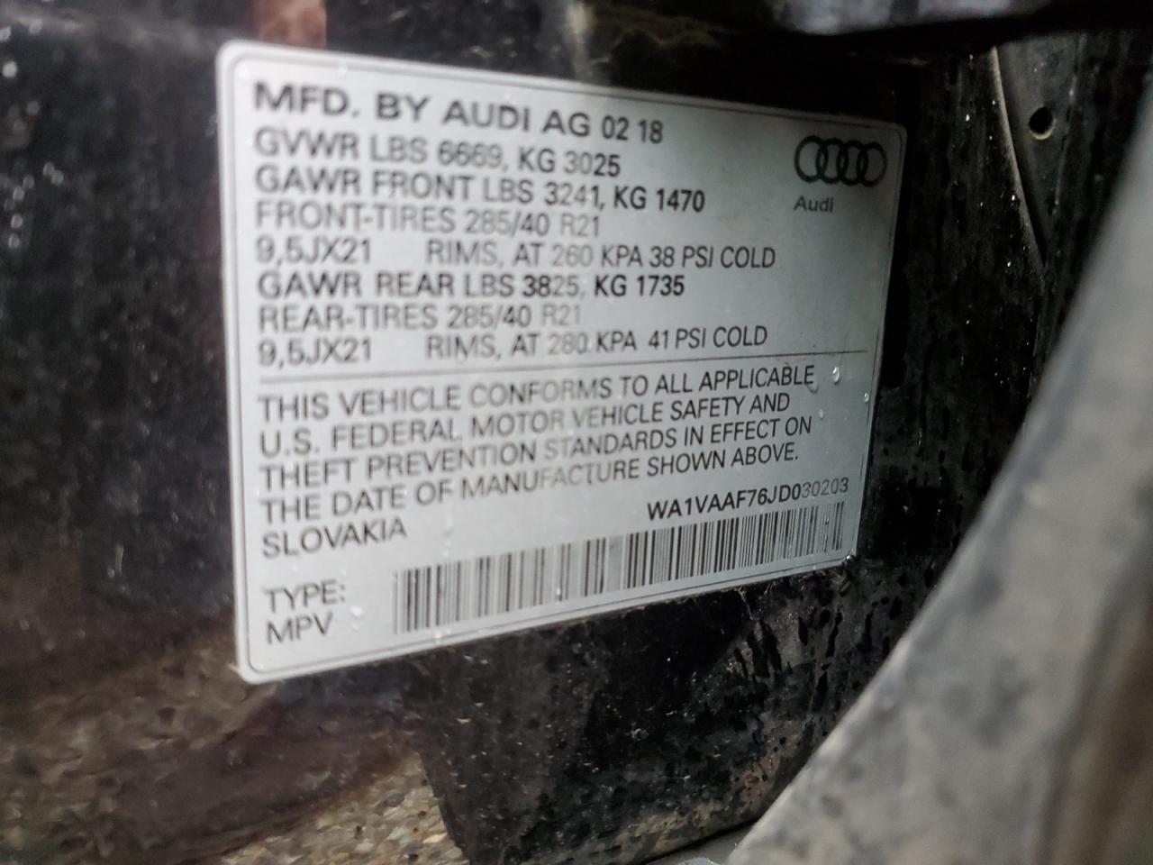 2018 Audi Q7 VIN WA1VAAF76JD030203 Copart auction photo, normal wear damage thumbnail 13