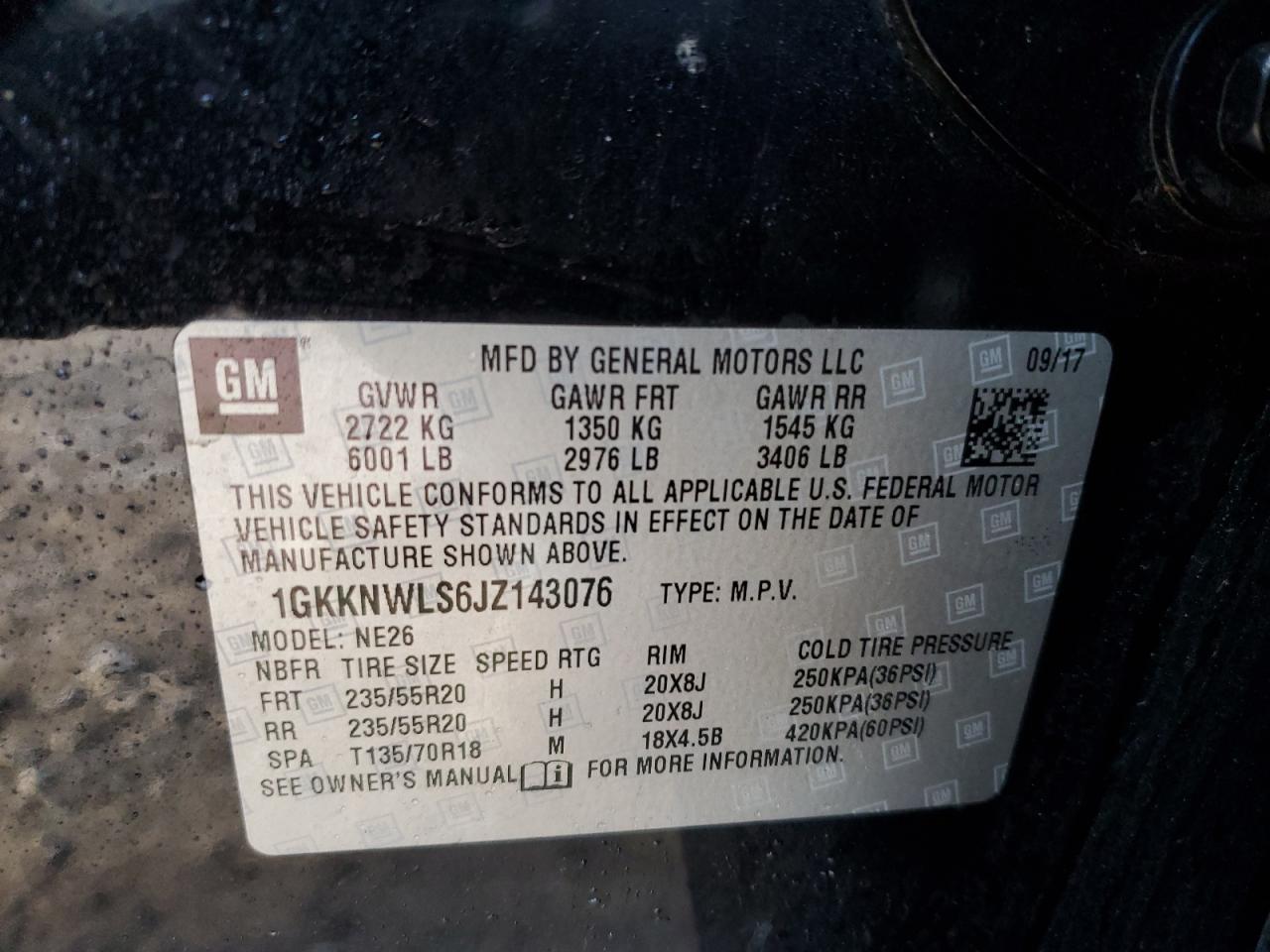 2018 GMC Acadia VIN 1GKKNWLS6JZ143076 Copart auction photo, rear end / undercarriage damage thumbnail 14