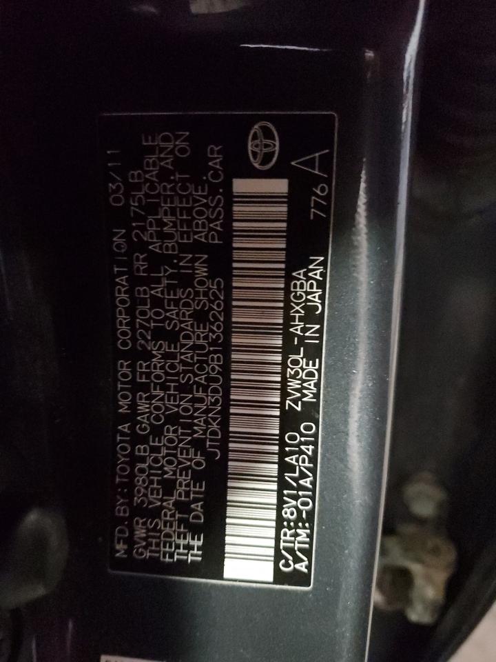 2011 Toyota Prius VIN JTDKN3DU9B1362625 Copart auction photo, rear end damage thumbnail 14