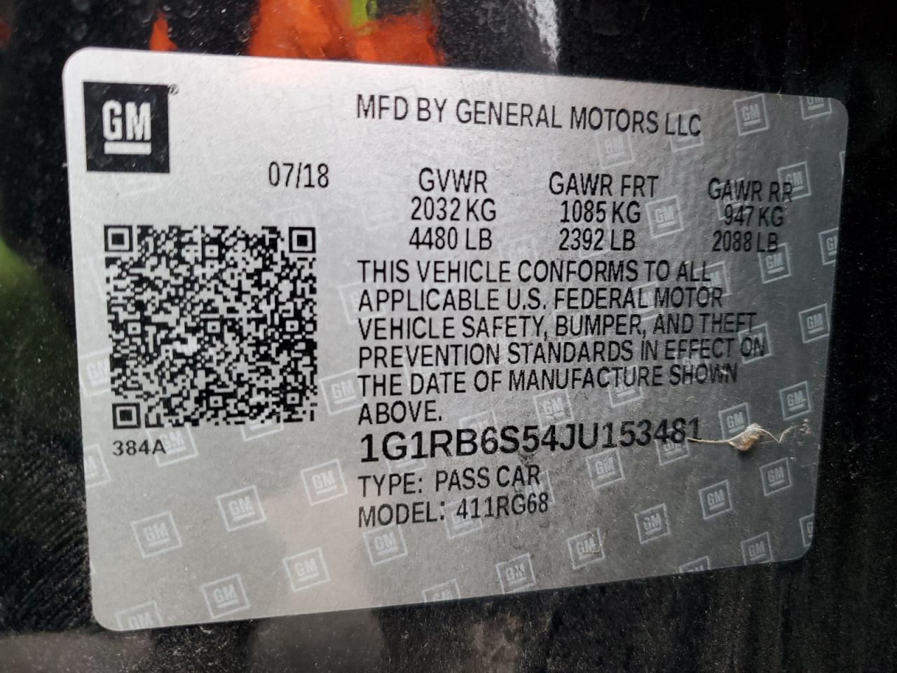 2018 Chevrolet Volt VIN 1G1RB6S54JU153481 Copart auction photo, all over damage thumbnail 12