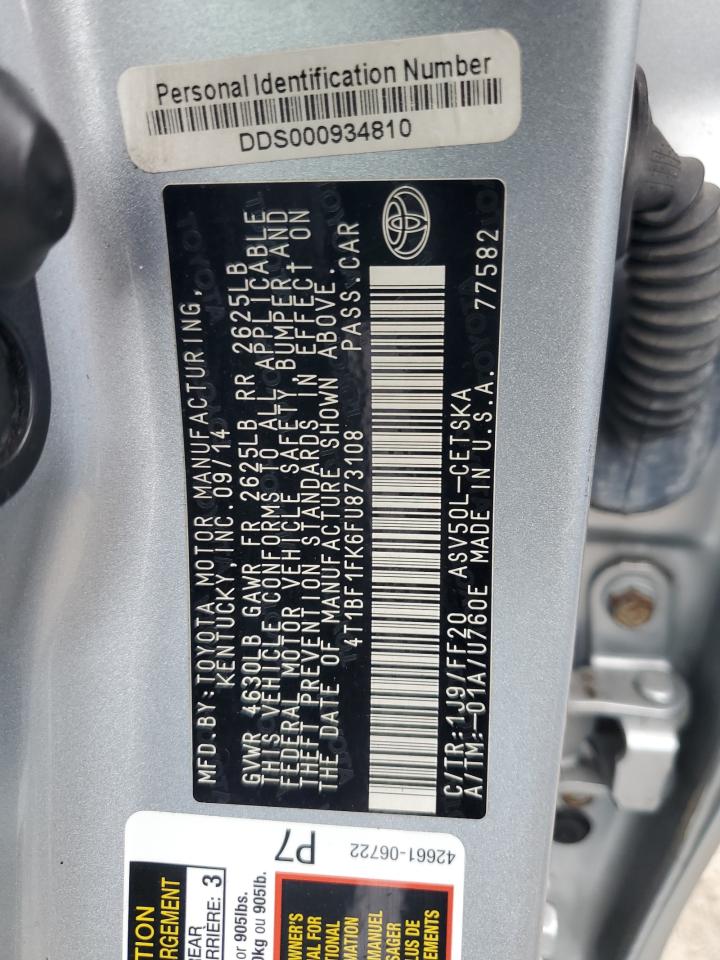 2015 Toyota Camry VIN 4T1BF1FK6FU873108 Copart auction photo, water/flood damage thumbnail 11