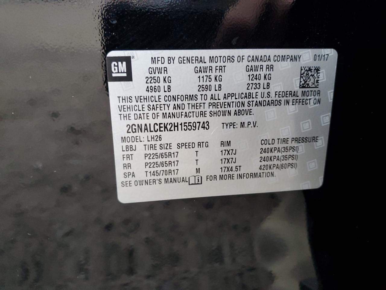 2017 Chevrolet Equinox VIN 2GNALCEK2H1559743 Copart auction photo, all over damage thumbnail 14