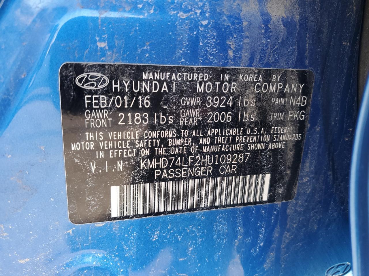 2017 Hyundai Elantra VIN KMHD74LF2HU109287 Copart auction photo, rear end / front end damage thumbnail 12