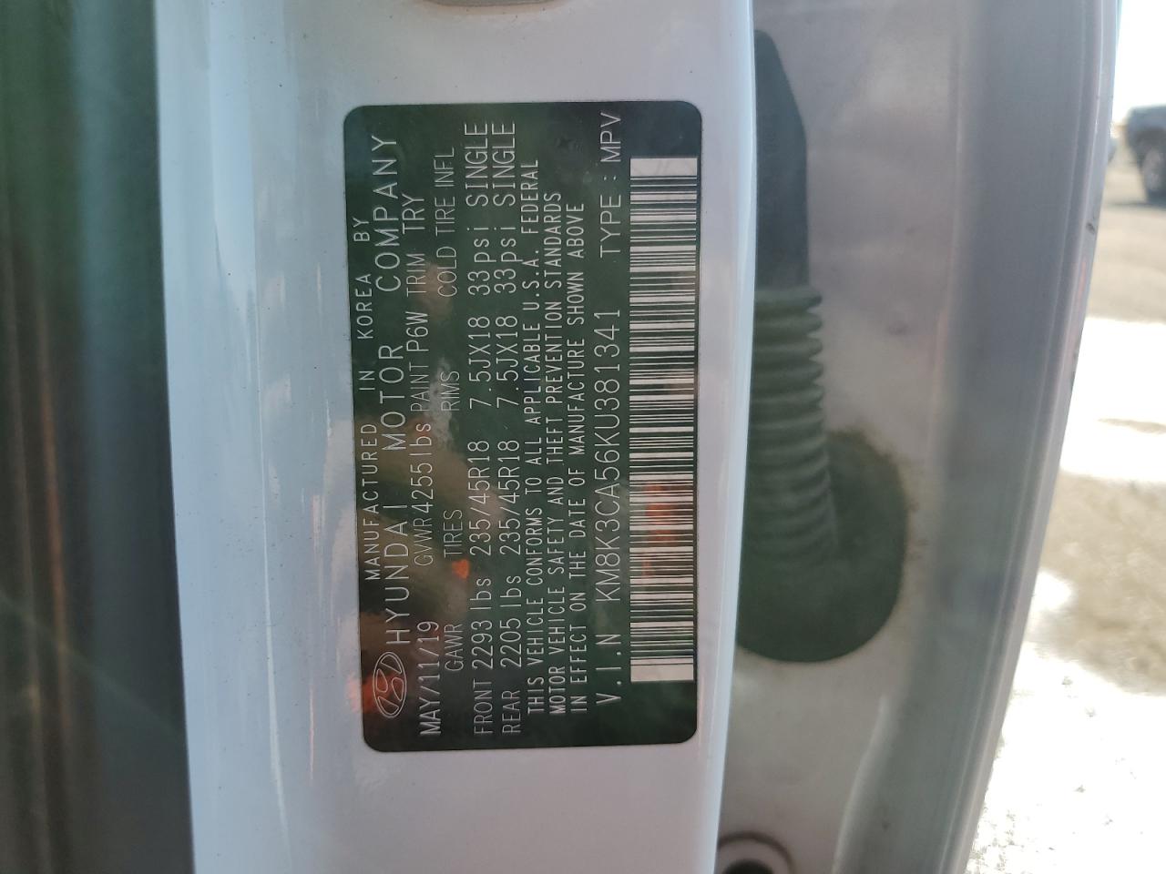 2019 Hyundai Kona VIN KM8K3CA56KU381341 Copart auction photo, side damage thumbnail 13