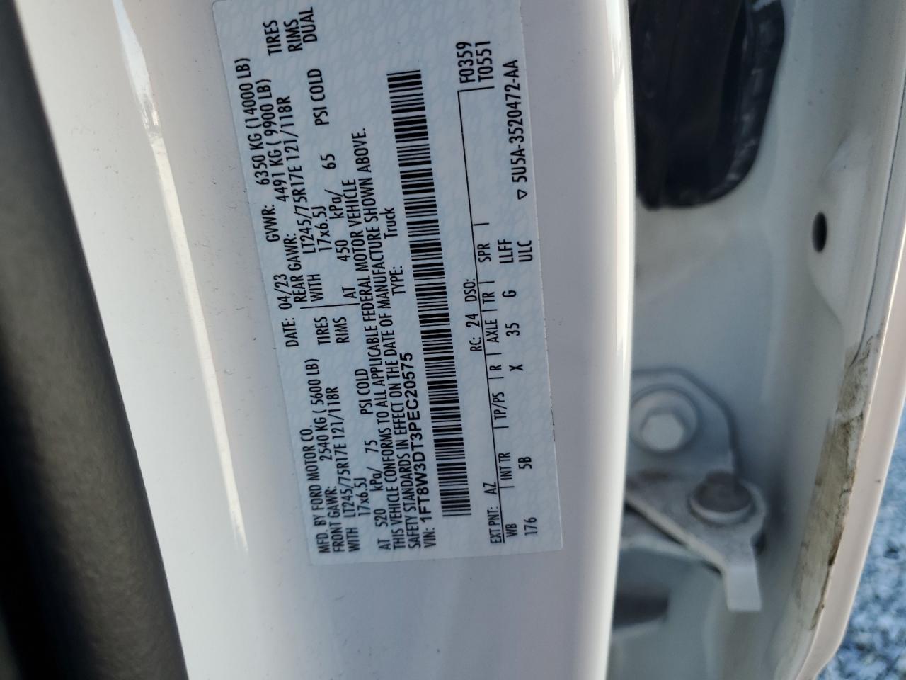 2023 Ford F350 VIN 1FT8W3DT3PEC20575 Copart auction photo, side damage thumbnail 12