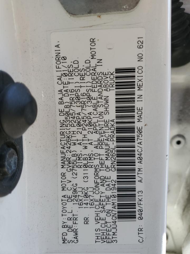 2010 Toyota Tacoma VIN 3TMJU4GN7AM101942 Copart auction photo, front end damage thumbnail 12