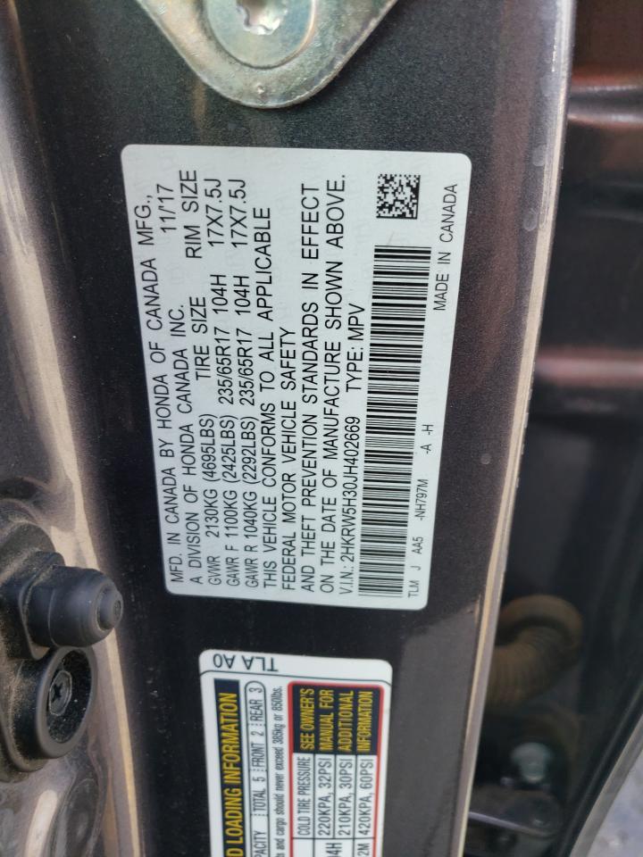 2018 Honda CR-V VIN 2HKRW5H30JH402669 Copart auction photo, all over damage thumbnail 14