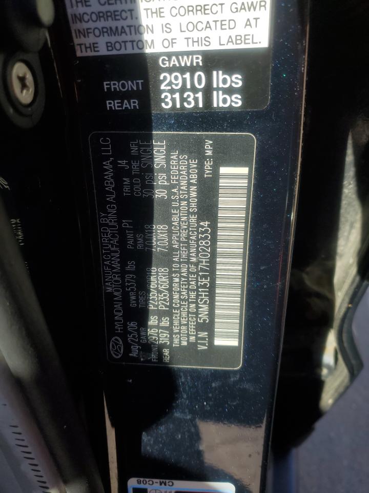 2007 Hyundai Santa Fe VIN 5NMSH13E17H028334 Copart auction photo, side damage thumbnail 13