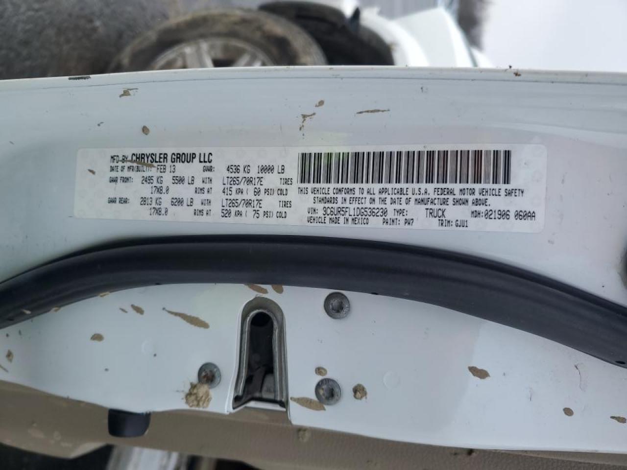2013 RAM 2500 VIN 3C6UR5FL1DG536230 Copart auction photo, front end / rear end damage thumbnail 14