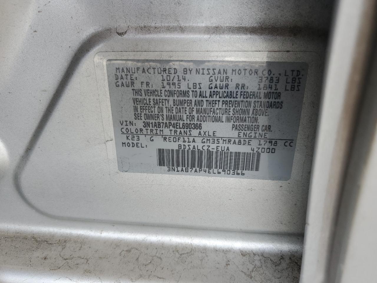 2014 Nissan Sentra VIN 3N1AB7AP4EL690366 Copart auction photo, front end damage thumbnail 14