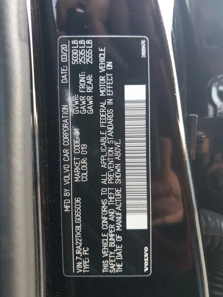 2020 Volvo S60 VIN 7JRA22TK8LG065036 Copart auction photo, water/flood damage thumbnail 12