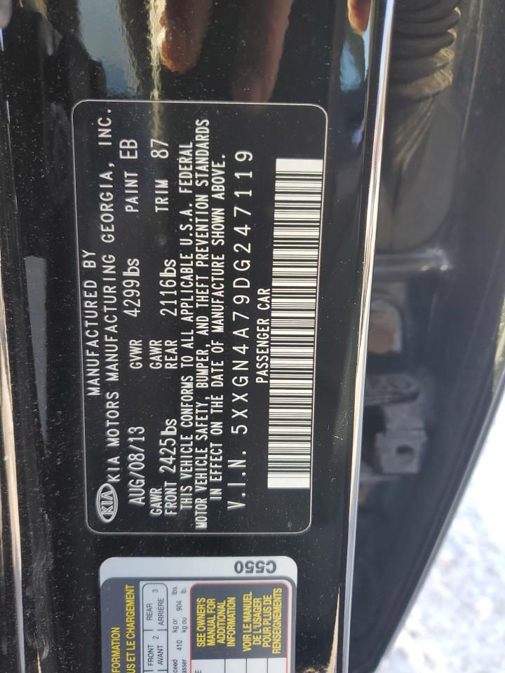 2013 KIA Optima VIN 5XXGN4A79DG247119 Copart auction photo, rear end damage thumbnail 13