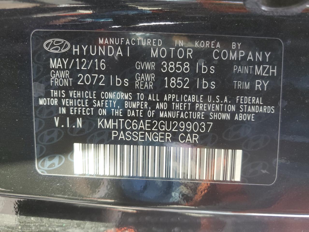 2016 Hyundai Veloster VIN KMHTC6AE2GU299037 Copart auction photo, mechanical / front end damage thumbnail 12