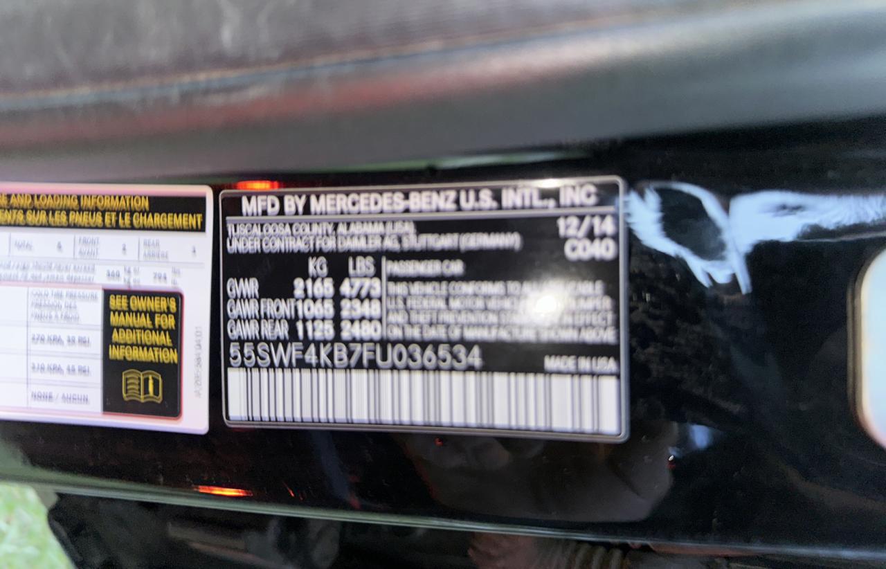 2015 Mercedes-Benz C-klasse VIN 55SWF4KB7FU036534 Copart auction photo, normal wear / minor dent/scratches damage thumbnail 10