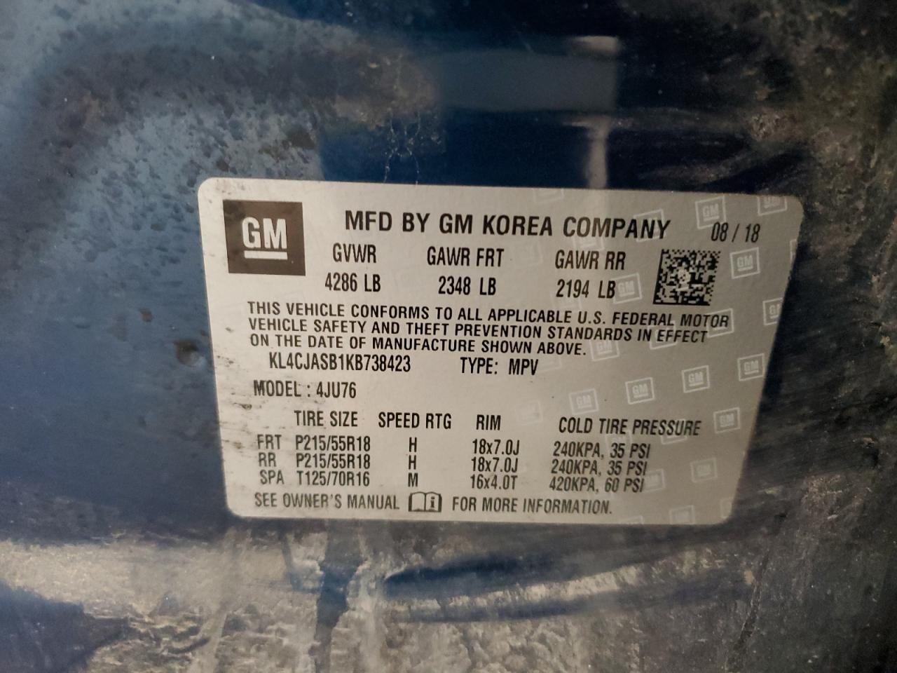 2019 Buick Encore VIN KL4CJASB1KB738423 Copart auction photo, rear end / front end damage thumbnail 14