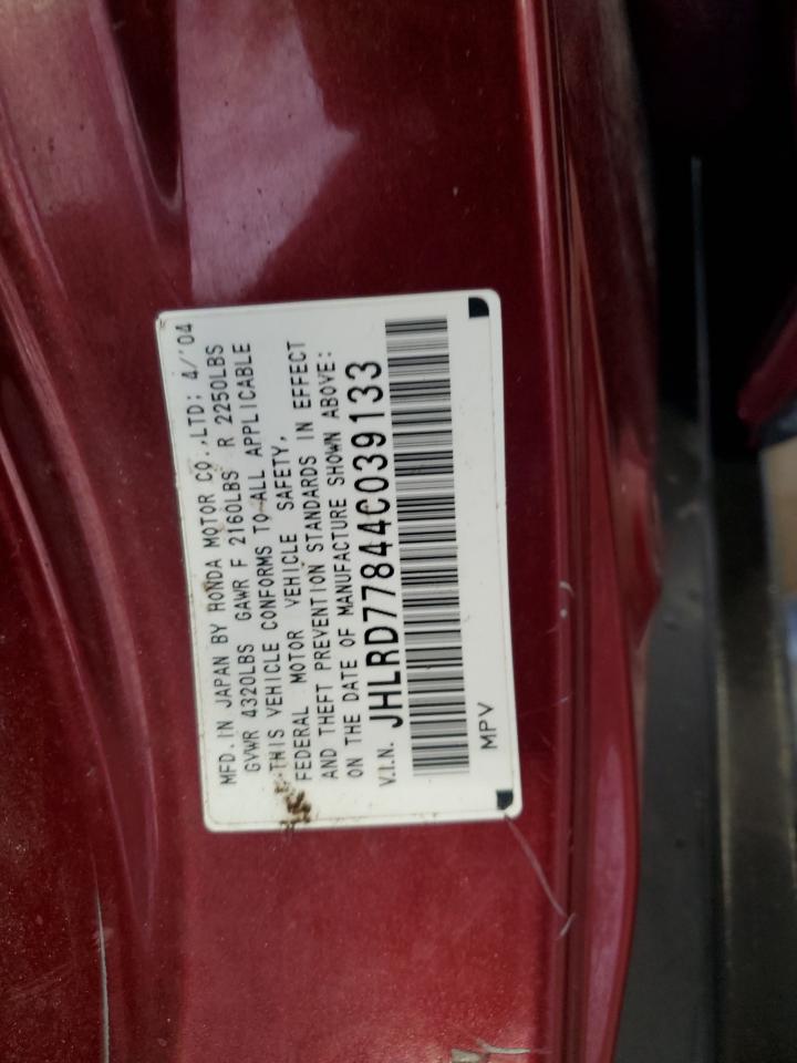 2004 Honda CR-V VIN JHLRD77844C039133 Copart auction photo, front end damage thumbnail 14