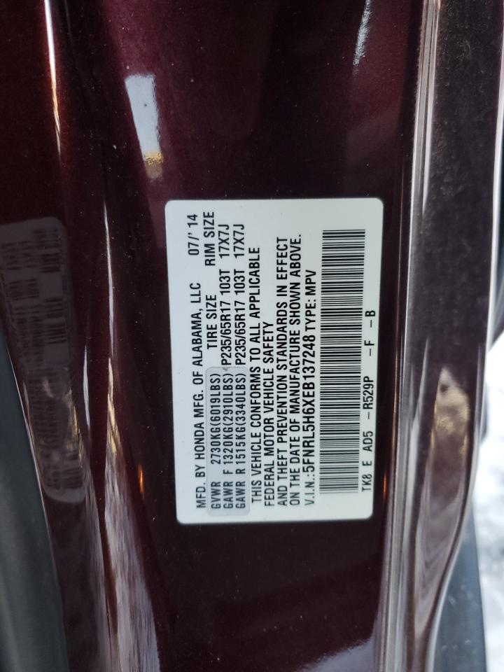 2014 Honda Odyssey VIN 5FNRL5H6XEB137248 Copart auction photo, front end damage thumbnail 13